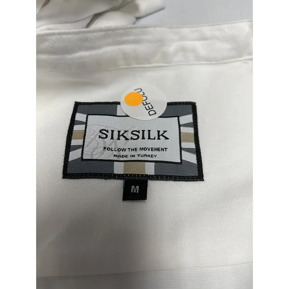 SikSilk Shirt Mens Medium Button Up Solid White Sik Silk Short Sleeve Cotton N38